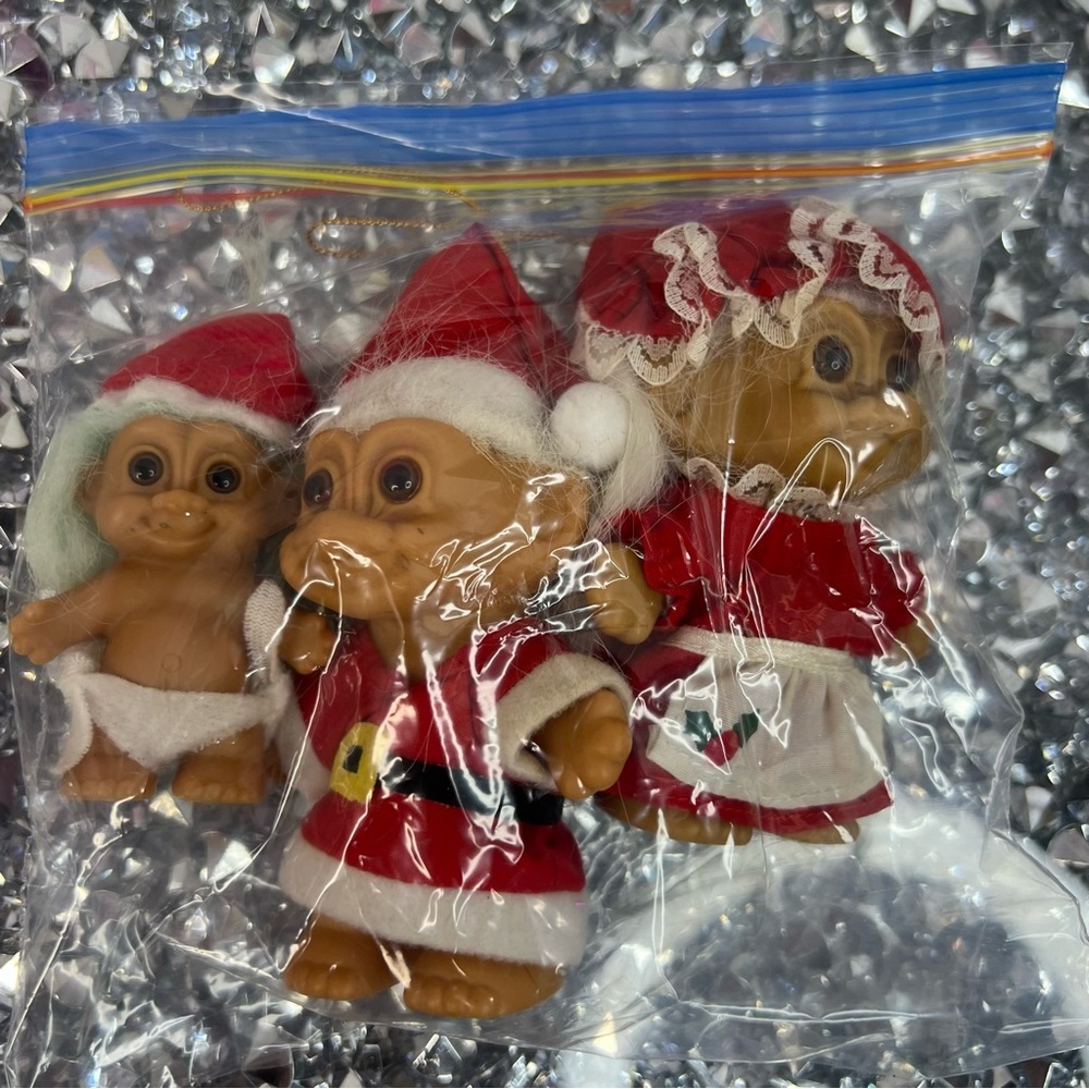 Vintage Troll Dolls Holiday Trio - Red & White Christmas Outfits